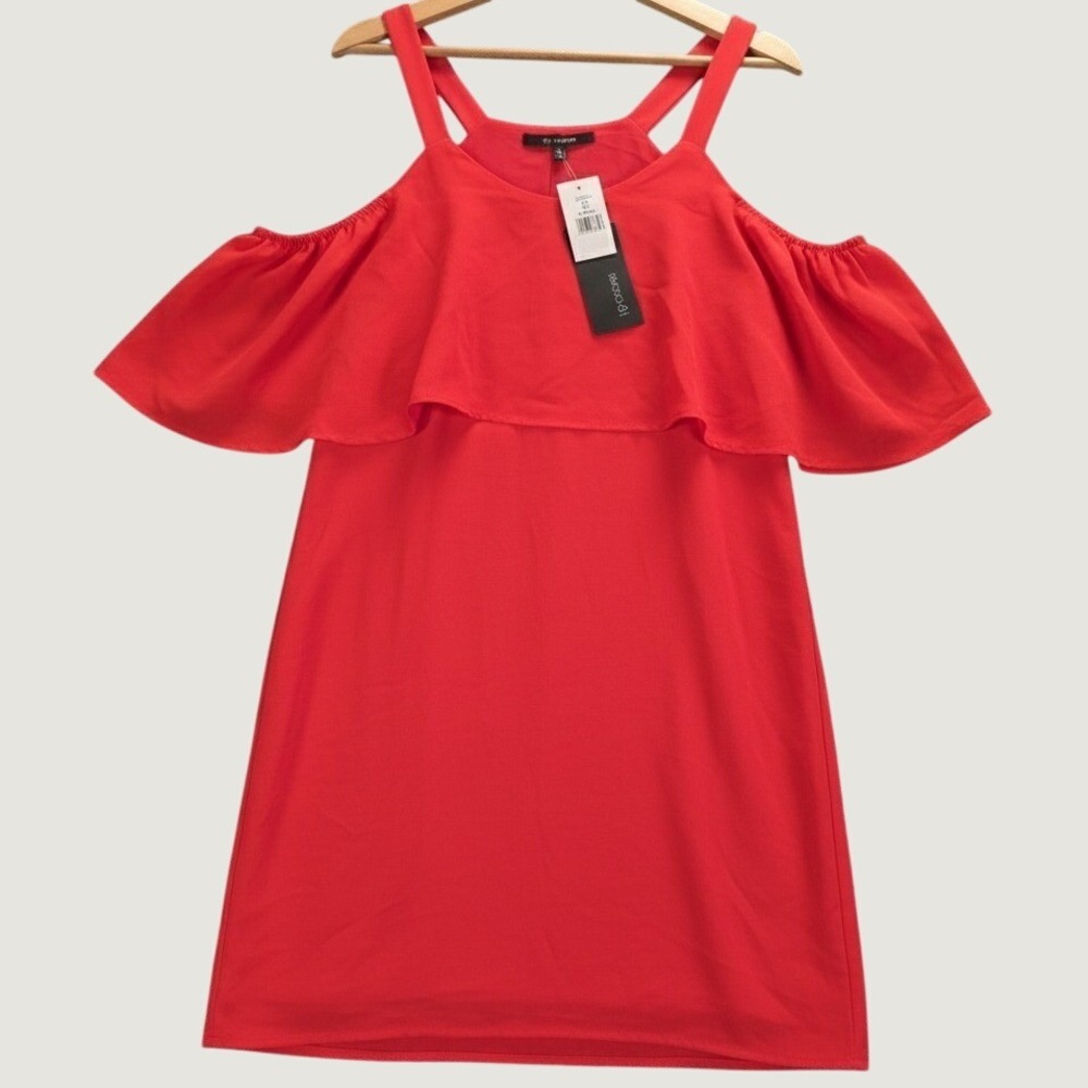 19 Cooper Cold Shoulder Dress Women XS Red New‎ Ruffle Strappy Mini DS6686-01